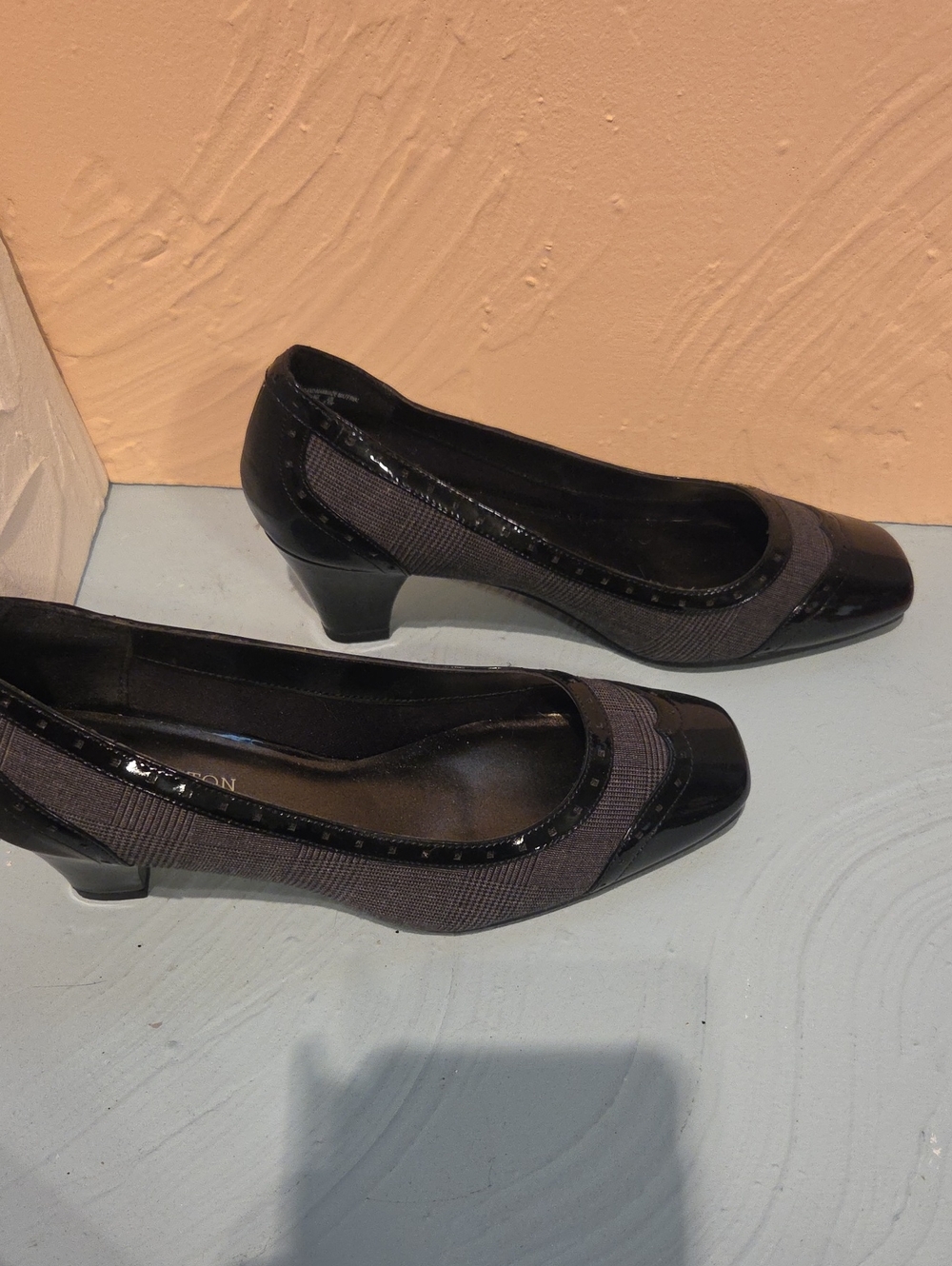 Covington Black and Gray Low Block Heel Pumps